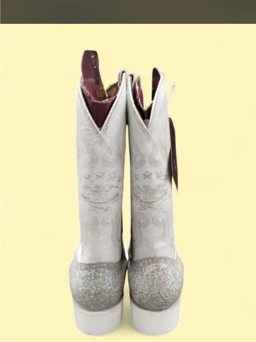 El General White Glitter Western Heeled Boots for Women